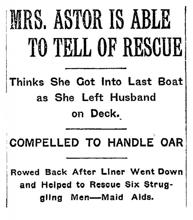 Newspaper clipping; Madeleine Astor survives the Titanic
