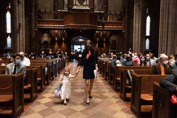Families in Trinity Church on All Saints Sunday 2021