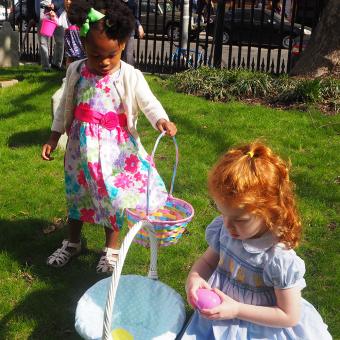 Two little girls with Easter baskets
