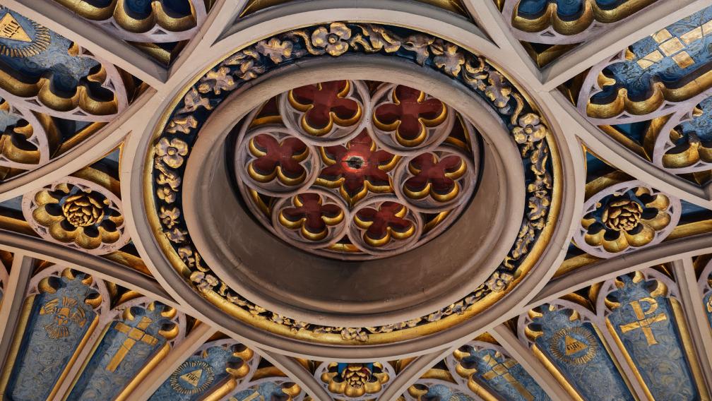 The ornamented vault of the entry vestibule Trinity Church.