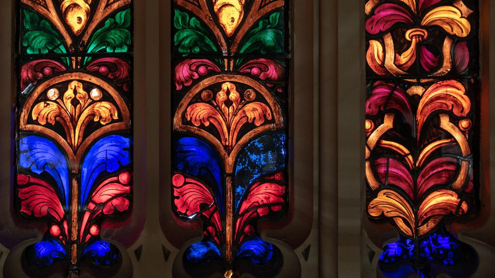 Brightly colored stained glass in Trinity Church
