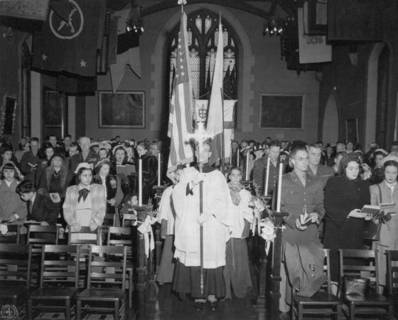 Easter Sunday service in the Chapel of St. Cornelius on Governor's Island, 1940s